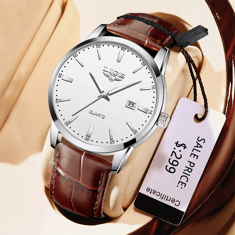 Leather Watch Band Men - LIGE homme montre mode bracelet en