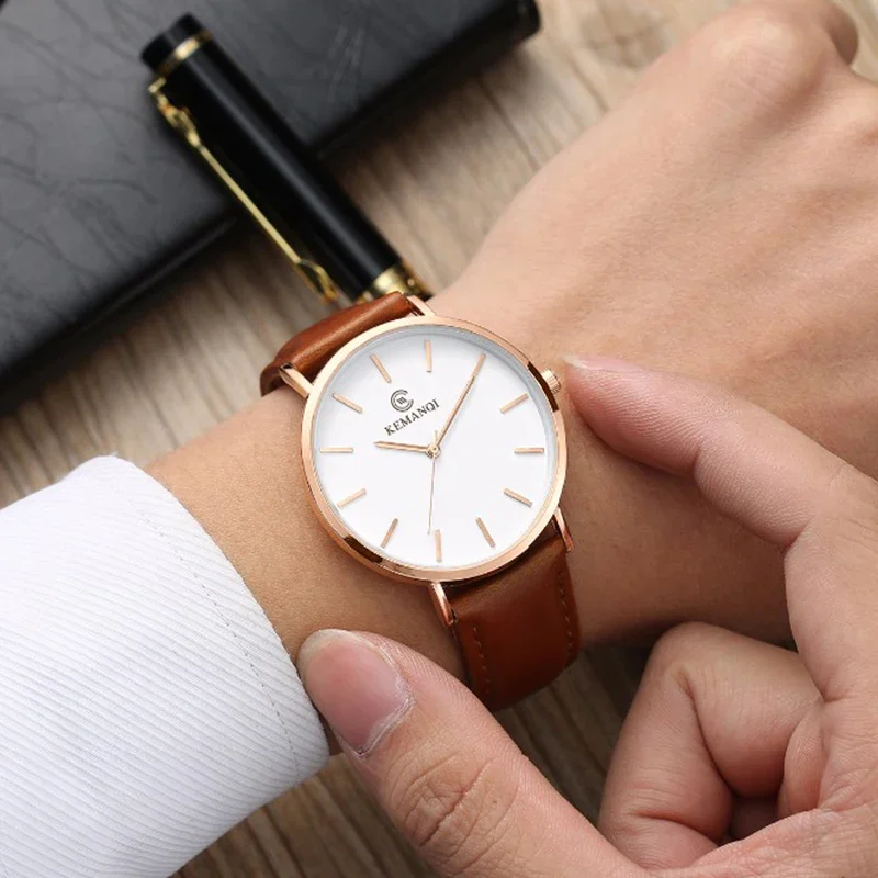 Leather Watch Band Men - Montre-bracelet à quartz ultra-fine pour homme,