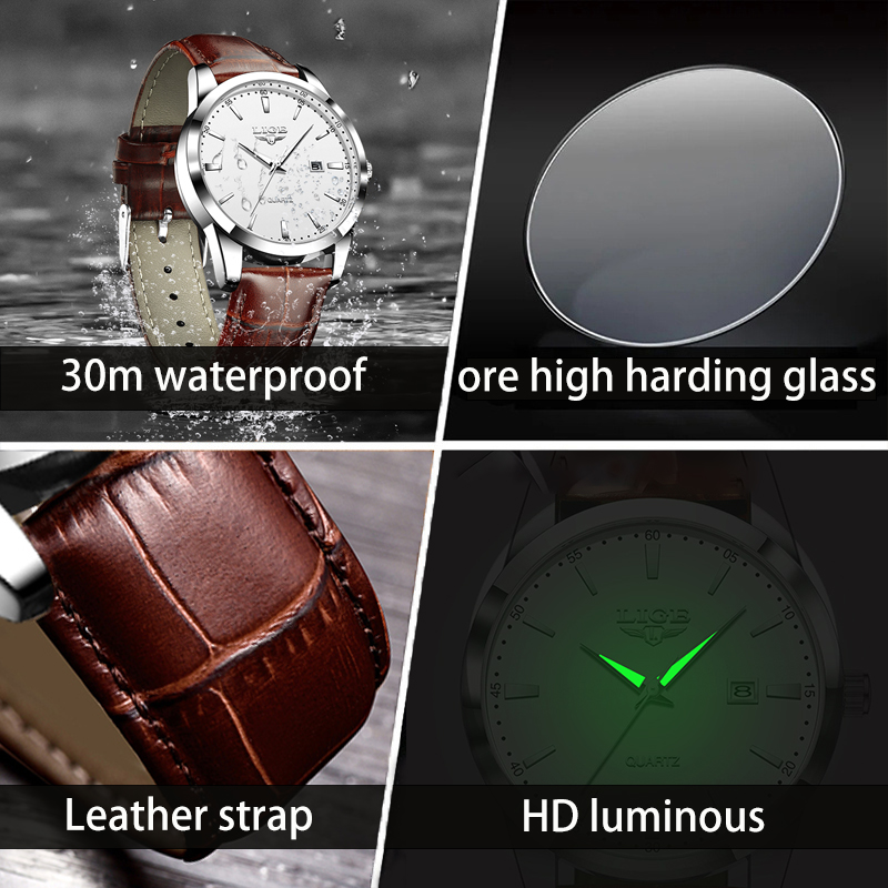 LIGE homme montre mode bracele - Leather Watch Band Men avis et prix